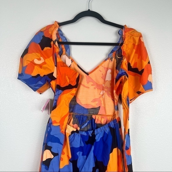 TABITHA Brown Target Puff Sleeve Tie Back Floral Midi Dress Blue Orange NWT - Picture 10 of 10